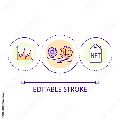 Risks of NFT industry loop concept icon. Instable market analysis. Crypto art disadvantages abstract idea thin line illustration. Isolated outline drawing. Editable stroke. Arial font used