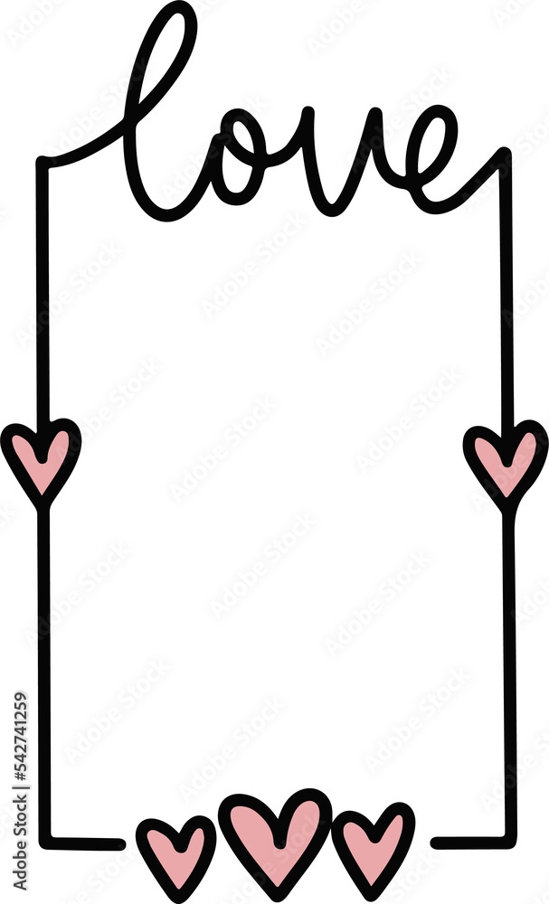 Hearts in square. Hand drawn square frame with hearts. Square frame