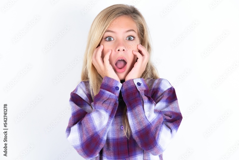 Girl Gouges Out Eyes Stupefied beautiful caucasian teen girl wearing plaid purple shirt over ...