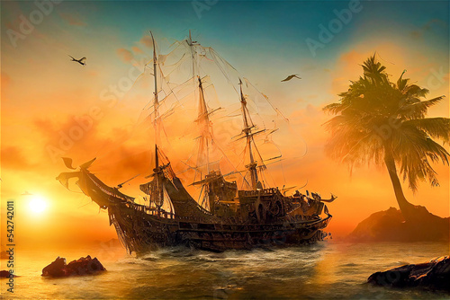 Pirate ships in the Caribbean