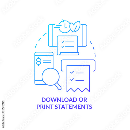Online statements blue gradient concept icon. Account activity. Financial service. Mobile banking benefit abstract idea thin line illustration. Isolated outline drawing. Myriad Pro-Bold font used