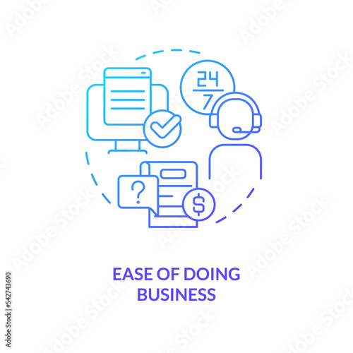 Ease of doing business blue gradient concept icon. Simple interaction with insurance company. Client help abstract idea thin line illustration. Isolated outline drawing. Myriad Pro-Bold font used