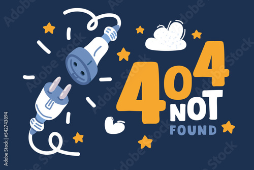 Cartoon vector illustraiton of Page not found, 404 error consept. Offline or online day and unplugged sign Under construction