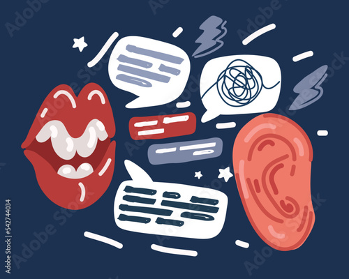 Cartoon vector illustraiton of comic book gossip girl whispering in ear secrets with speech bubble, rumor, word-of-mouth