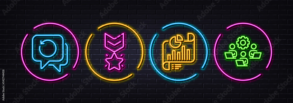 Winner medal, Report document and Recovery data minimal line icons. Neon laser 3d lights. Teamwork icons. For web, application, printing. Ranking star, Growth chart, Backup info. Remote work. Vector Winner medal, Report document and Recovery data minimal line icons. Neon laser 3d lights. Teamwork icons. For web, application, printing. Ranking star, Growth chart, Backup info. Remote work. Vector
