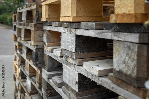 Closeup wooden pallets for industrial and transport.