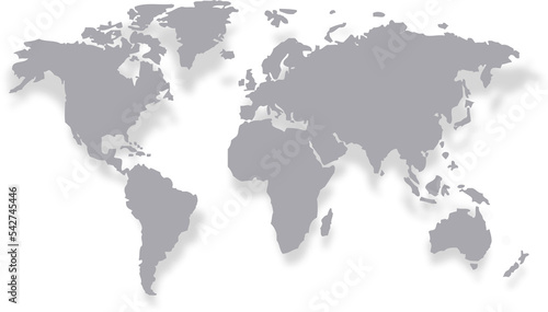 World map. Flat earth  gray map template for web site pattern  anual report  inphographics. Globe similar worldmap icon. Travel worldwide  map silhouette backdrop