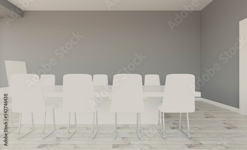 Open space office interior with like conference room. Mockup. 3D rendering.