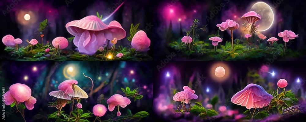 antasy Magical Mushrooms and Butterfly in enchanted Fairy Tale dreamy ...