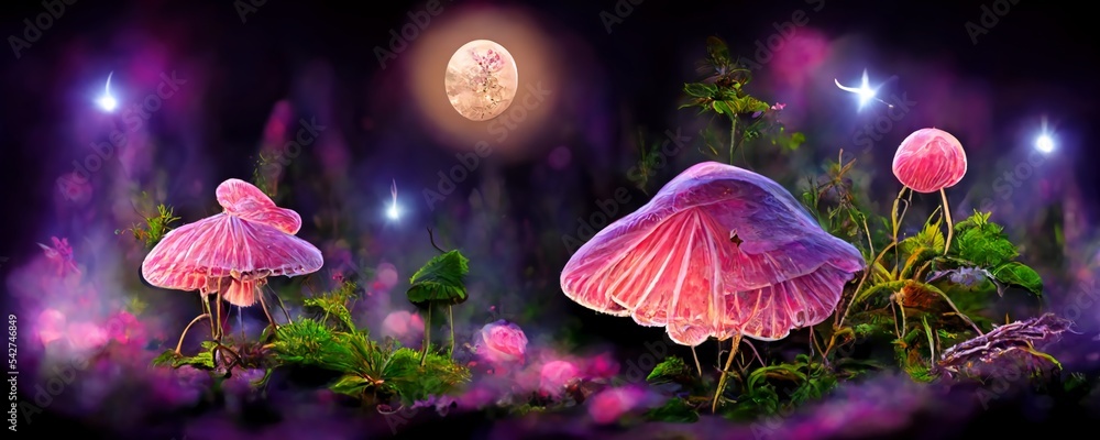 antasy Magical Mushrooms and Butterfly in enchanted Fairy Tale dreamy ...