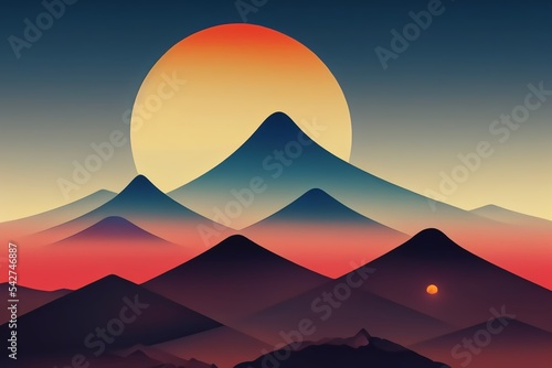 Futuristic retro landscape from the 80s. Vector futuristic illustration of sun with mountains in retro style. Digital Retro Cyber       Surface. Suitable for design in the style of the 1980s.