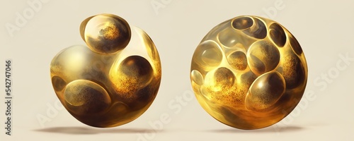 Golden metaball shape. Morphing metallic blob. Vector 3d illustration. Abstract 3d background. Banner or sign design