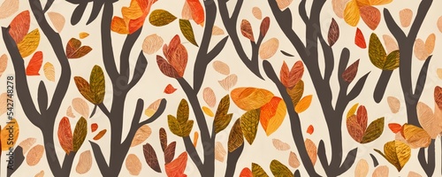 abstract seamless pattern with autumn forest. Vector background for different surfaces. Trendy hand drawn textures. 