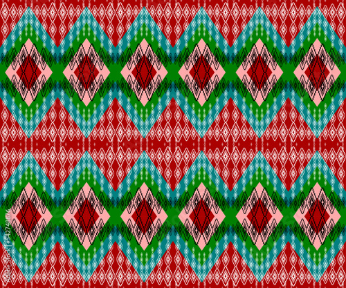 red and green seamless geometric ethnic pattern background photo