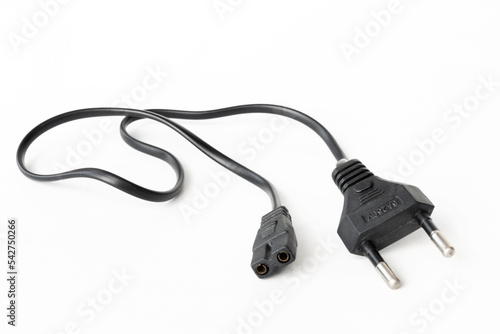 Mains power lead, on a white isolated background