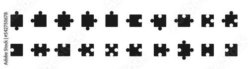 Puzzle pieces set. Different puzzles silhouette collection. Vector illustration isolated on white.