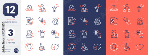 Set of Stop shopping, Helping hand and Touchscreen gesture line icons. Include Life insurance, Leadership, Disability icons. Face id, Cyber attack, Human rating web elements. Sleep. Vector