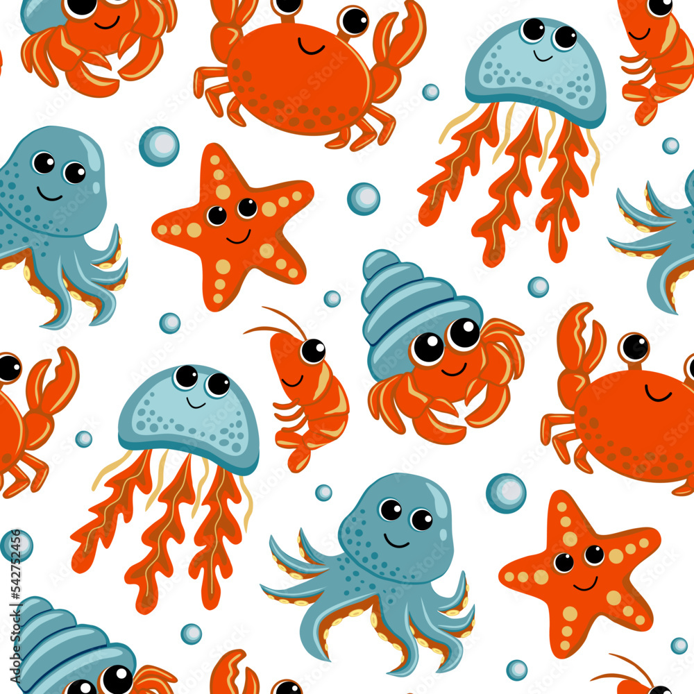 Naklejka premium Vector seamless pattern, sea animals.