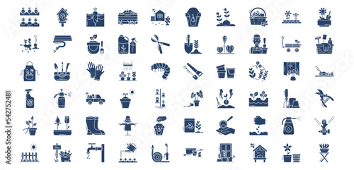 Collection of icons related to Gardening and farming, including icons like Bird house, Carrot, composting and more. vector illustrations, Pixel Perfect set