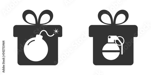 Gift box with a bomb inside. Flat vector illustration.