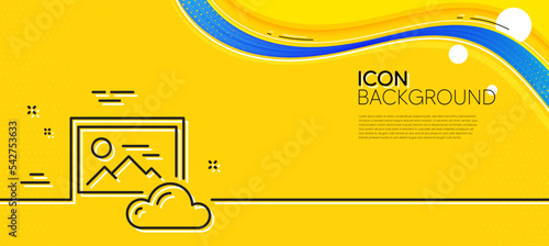 Photo cloud line icon. Abstract yellow background. Images cloud data sign. Picture placeholder symbol. Minimal photo cloud line icon. Wave banner concept. Vector