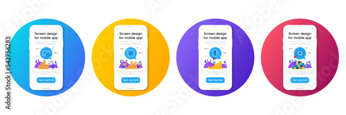 Minimal set of Search photo, Cpu processor and Location app line icons. Phone, cellphone ui interface mockup. Artificial intelligence icons. For web development. Vector