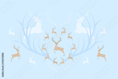 deer, winter, snow, horns, vector graphics, illustration © Anzhelika Savchenko