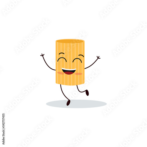 Pasta characters. Funny noodles with cute faces, hands and feet, comic spaghetti, rigati and fettuccine, happy italian cuisine ingredients, dry product vector cartoon flat isolated