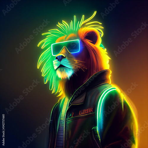 lion character neon portrait