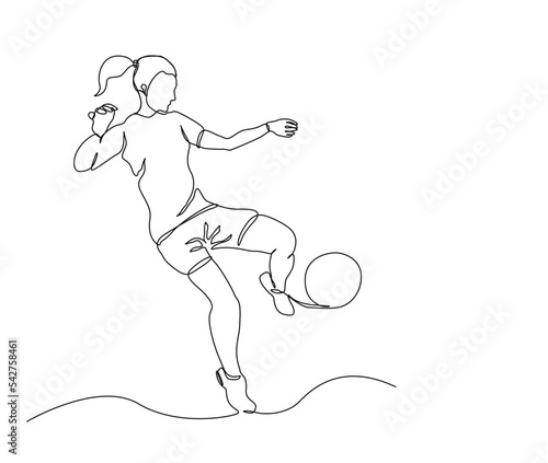 Continuous one line drawing of woman soccer player. Abstract football player simple line art vector design.