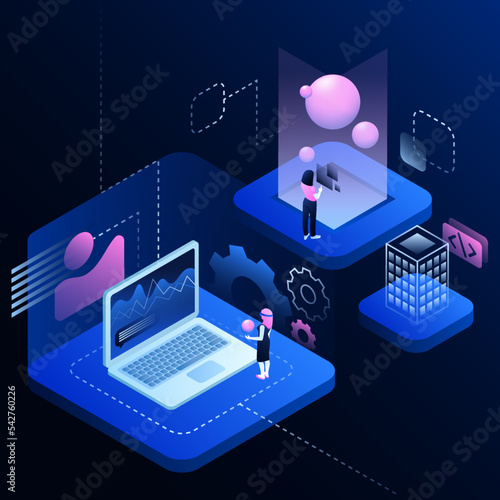 Explore Development Illustration. Research Metaverse. Vector illustration