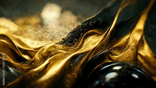 Swirl of black and gold silk liquid