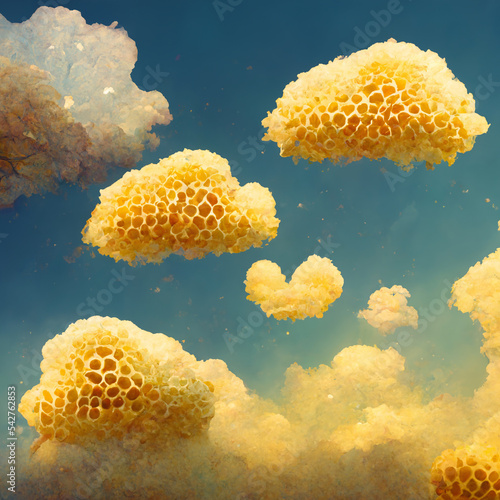 bee hive honey buildings surreal painting photo
