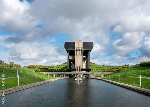 ship elevator of strepy-thieu in canal between brussels and charleroi in belgium photo