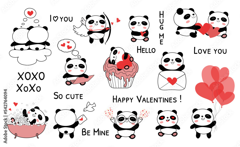 Set of Kawaii Panda Bear Illustrations