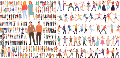 set of man, woman, dancing people in flat style, design isolated vector