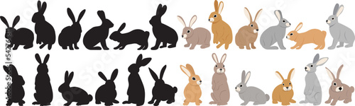 set of rabbits, hares silhouette design isolated vector