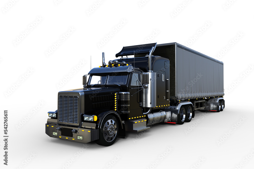 3D rendering of a generic black and grey semi-trailer freight truck isolated on transparent background. 3D rendering of a generic black and grey semi-trailer freight truck isolated on transparent background.