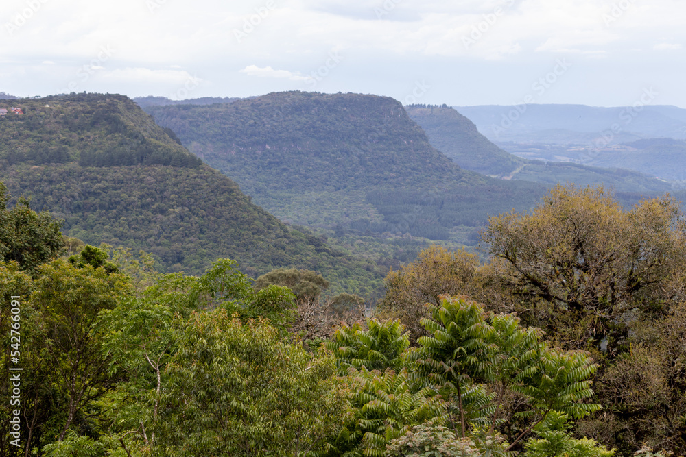 An indescribable landscape of the Belvedere Lookout of the Vale do Quilombo (Quilombo Valley) on a cloud-covered day.