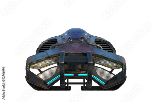 Obraz na plátně Front view 3D rendering of a futuristic sci-fi flying car isolated on transparent background