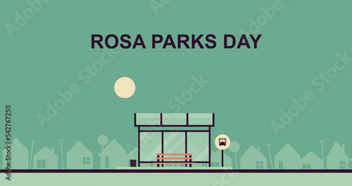 Rosa parks day background. Design with bus station.