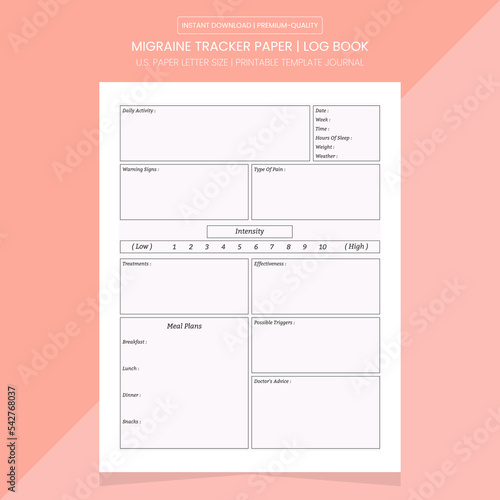 Migraine Tracker | Migraine Log Book Journal | Notebook Printable Template