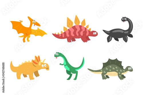 Funny Dinosaurs with Cute Snout as Wild Jurassic Beast Vector Set