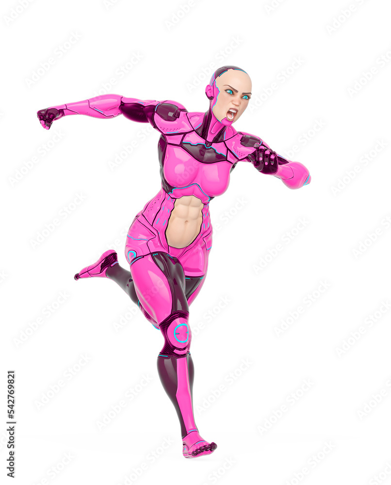 super cyborg girl is running mega fast with a ferocious face super cyborg girl is running mega fast with a ferocious face