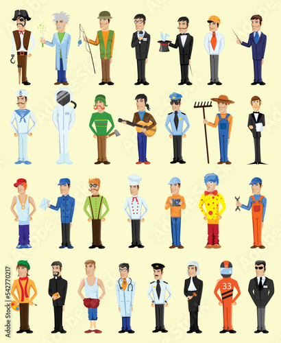 Collection of men and women people workers of various different occupations or profession wearing professional uniform set illustration.