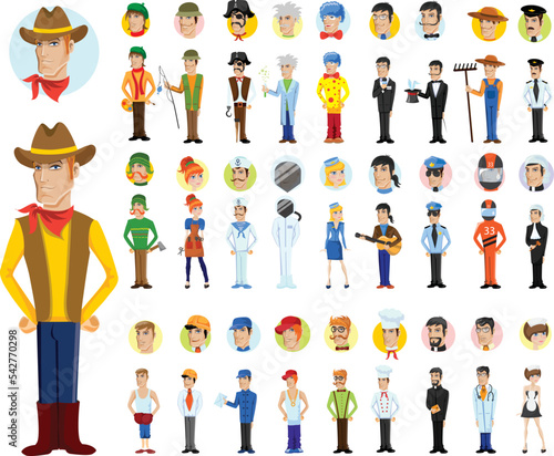 Collection of men and women people workers of various different occupations or profession wearing professional uniform set illustration.