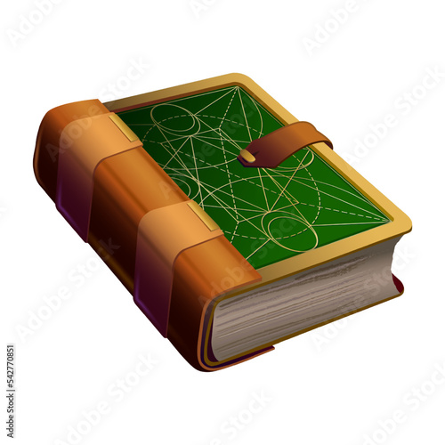 An old magic book for the training of magicians and sorcerers in a leather cover with a gold pattern