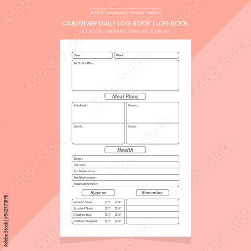 Caregiver Daily Log Book | Caregiver Daily Journal Printable Template