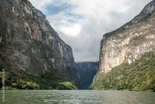 View of the touristic Sumidero Canyon from a boat. Grijalva River. Chiapas, Mexico.