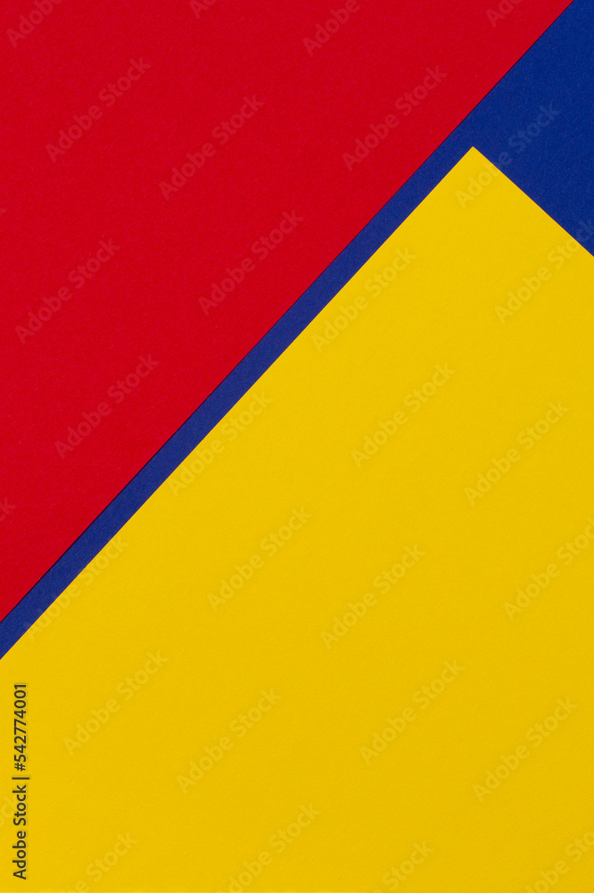 Abstract blue, red and yellow color paper geometry composition background